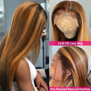Lindia, Peluca larga de 22 pulgadas, lace frontal HD 13x4, con un espectacular diseño en mechas rubias y miel sobre base castaña. Natural, versátil y lista para impactar. ✨