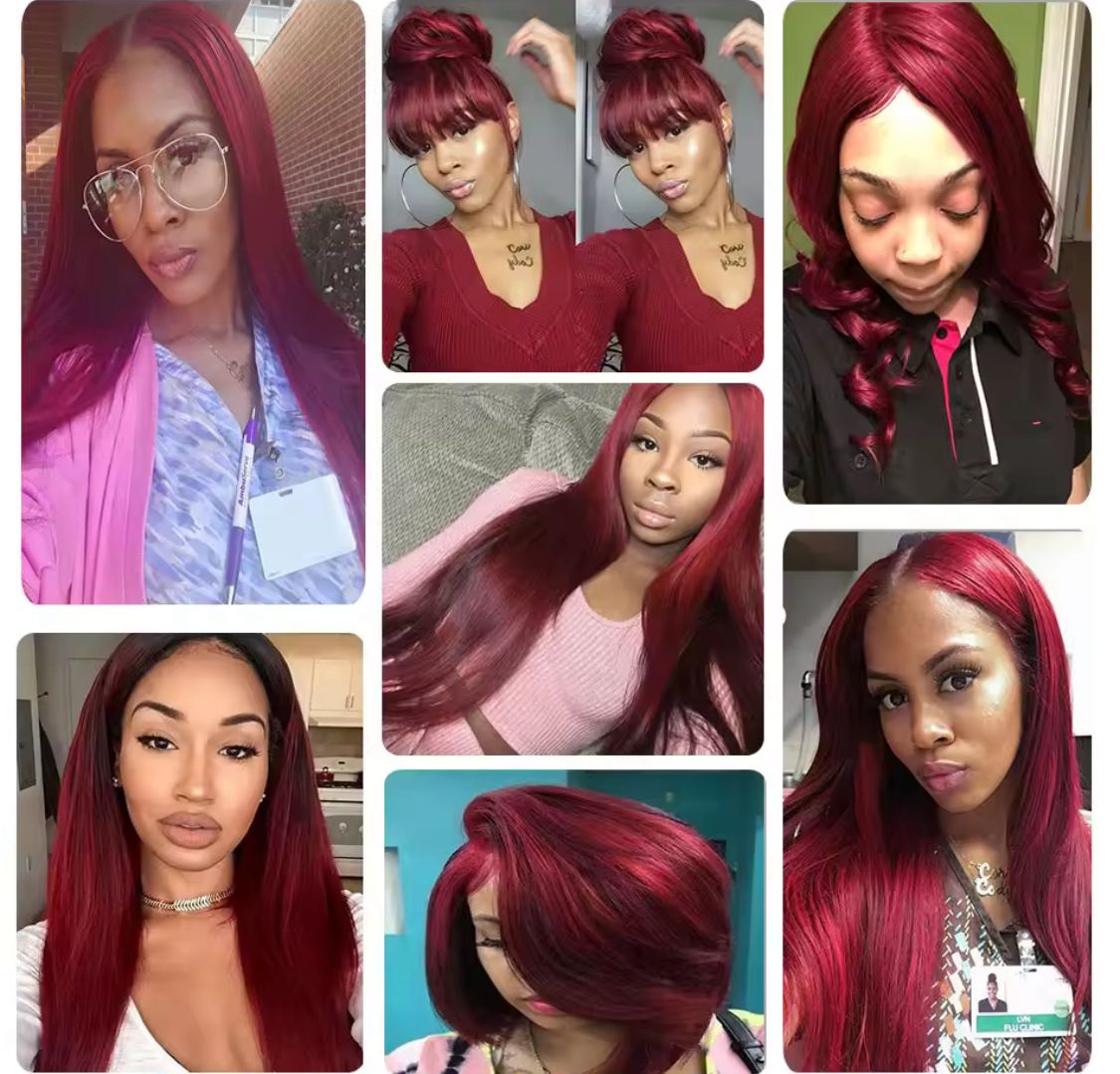 Extensiones de Cabello Ondulado Natural con Cierre 4x4 - Color Rojo 99J - 26 Pulgadas - Imagen 3