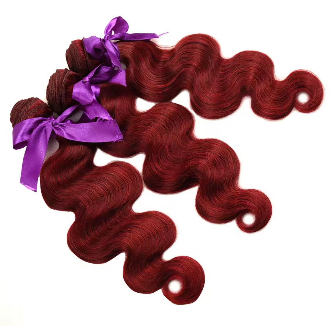Extensiones de Cabello Ondulado Natural con Cierre 4x4 - Color Rojo 99J - 26 Pulgadas - Imagen 2
