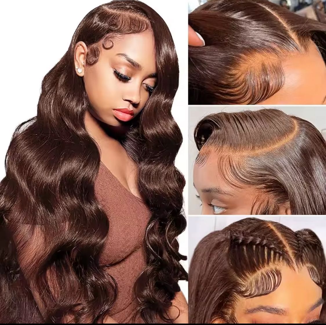Extensiones de Cabello Ondulado Natural con Lace Frontal 13x4 - Color Marrón Chocolate - 24 Pulgadas - Imagen 6