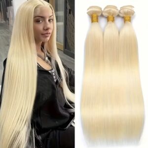 Extensiones de cabello humano liso de color rubio 613, 3Uds., 20-30 pulgadas, 100% extensiones de cabello humano virgen  Vietnamita sin procesar para mujeres