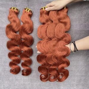 # 350 mechones de cabello humano virgen  vietnamita color naranja jengibre, ondulado, 100% natural, extensiones de cabello vietnamita para mujeres, 3 paquetes