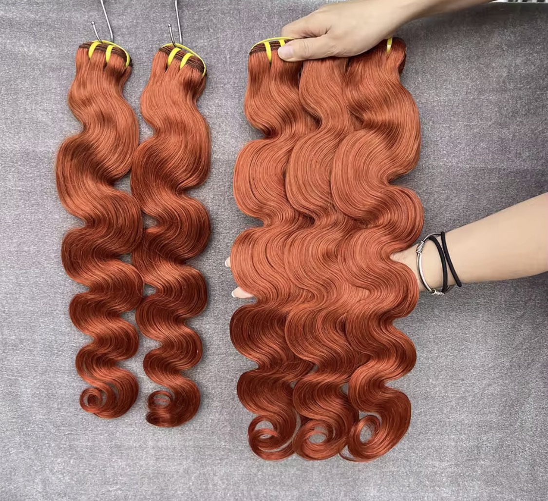 # 350 mechones de cabello humano virgen vietnamita color naranja jengibre, ondulado, 100% natural, extensiones de cabello vietnamita para mujeres, 3 paquetes