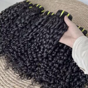 Extensiones de Cabello Humano Virgen vietnamita,Negro Grueso 100% Rizado Pixie Grado 15A para Coser, de 20 a 30 Pulgadas, 3 paquetes