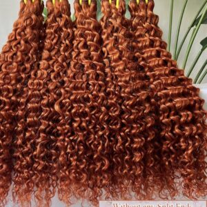 3 Paquetes de Cabello Humano Rizado Profundo Naranja Jengibre 350, Extensiones de Cabello Humano Vietnamita 100% con Doble Trama