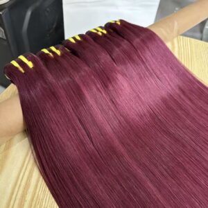 Doble capa, grado 15A # Extensiones de Cabello Humano vietnamita 100% Virgen, Color Rojo Borgoña 99J, Liso Natural, 3 Paquetes