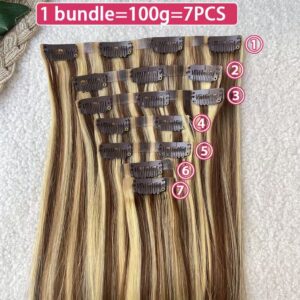 Extensiones de Cabello Humano con Clip P427, Cabello Virgen Vietnamita 100% Sin Procesar, 1 Paquete de 100g