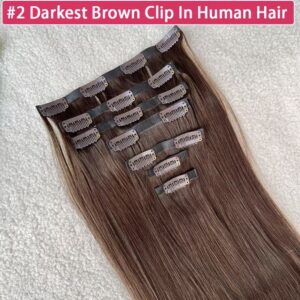 Extensiones de cabello con clip, cabello humano real vietnamita  en color # 2 Extensiones de Cabello con Clip Color Chocolate Marrón, 7 Piezas, Extensiones de Cabello para Mujer, 100gr
