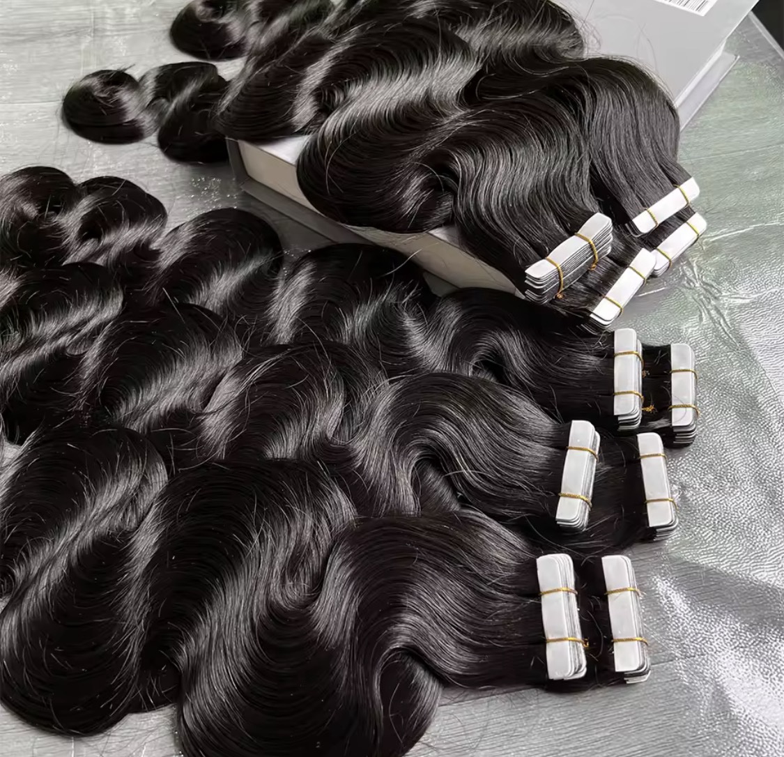 Extensiones de cabello con cinta ondulada para mujeres negras, trama de piel Invisible de PU, 100% sin procesar, tejido de cabello humano crudo , 100gr , cabello vietnamita