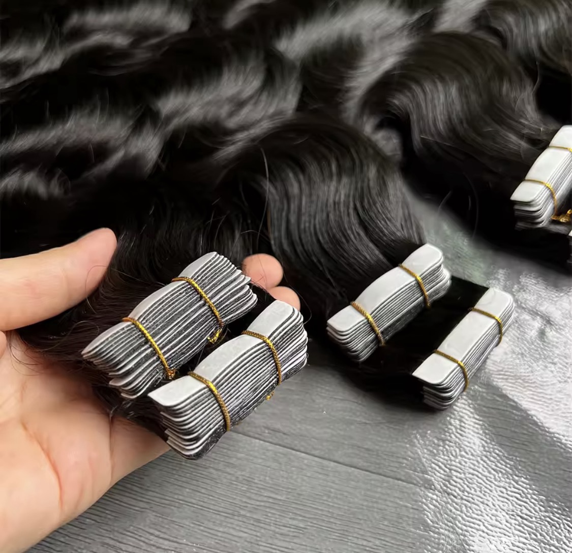 Extensiones de cabello con cinta ondulada para mujeres negras, trama de piel Invisible de PU, 100% sin procesar, tejido de cabello humano crudo , 100gr , cabello vietnamita - Imagen 2
