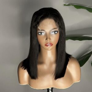 Pelucas rectas de hueso de cabello humano con encaje Frontal HD 4x4 estiramiento peluca Bob corto pelucas frontales de encaje HD prearrancadas 100% cabello humano 14 ich