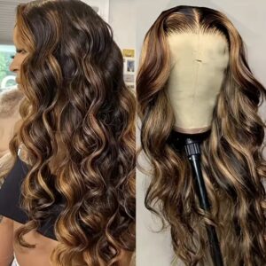 Peluca Rubia Miel de Cabello Humano, Densidad 200, Pelucas Frontales de Encaje HD 13x4, Ondas Suaves, para Mujeres Negras, Fácil de Usar para Principiantes